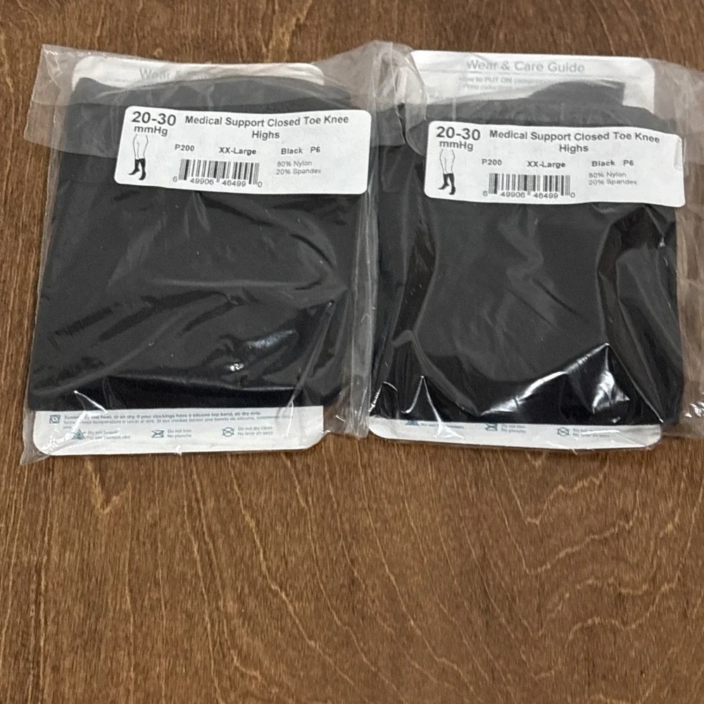 2 Packs Ames Walker Mens Medical Support Closed Toe Knee High 20-30 mmHg Black